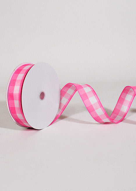 1.5" X 50Yds Wired Spring Check Ribbon Fuchsia/White