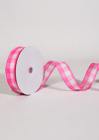 1.5" X 50Yds Wired Spring Check Ribbon Fuchsia/White