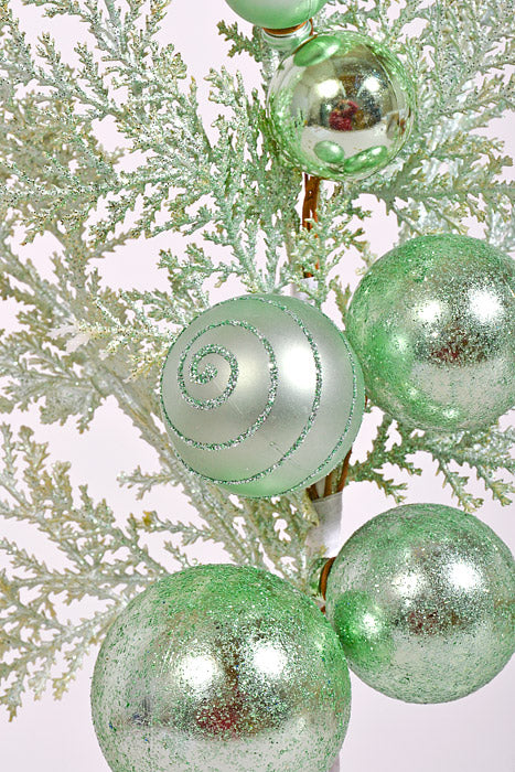 15" Glitter Ball Metallic Cedar Spray Mint