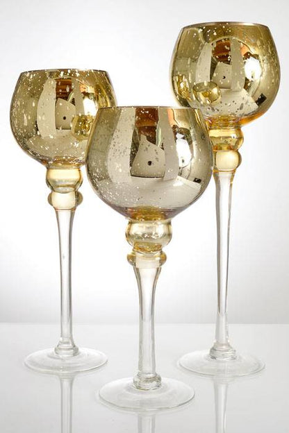 12&quot;/14&quot;/16&quot; Mercury Glass Candle Holder Gold Set/3