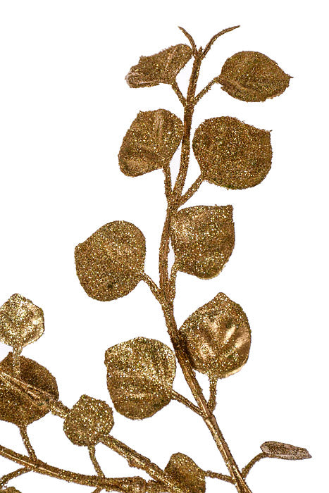 22.5" Glitter Leaves Spray Gold