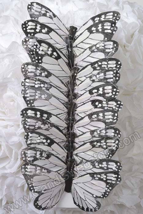 5&quot; Decorative Feather Butterfly Black/white Pkg/12