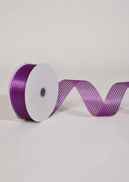 1.5" X 50Yds Wired Sheer Stripe Ribbon Purple