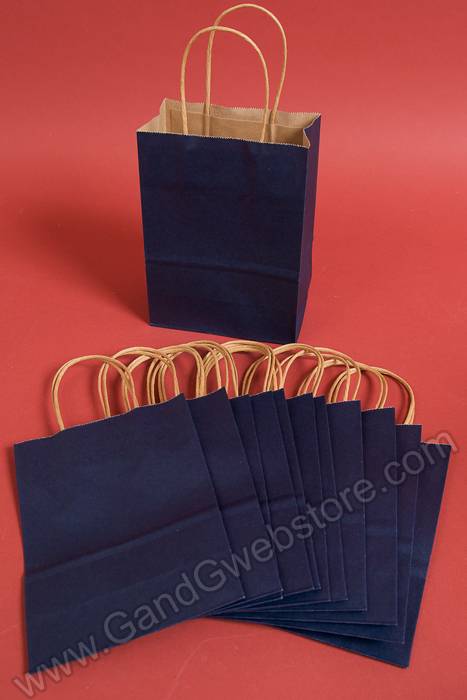 6" X 8.25" X 3" Kraft Shopping Bag Navy Blue Pkg/12
