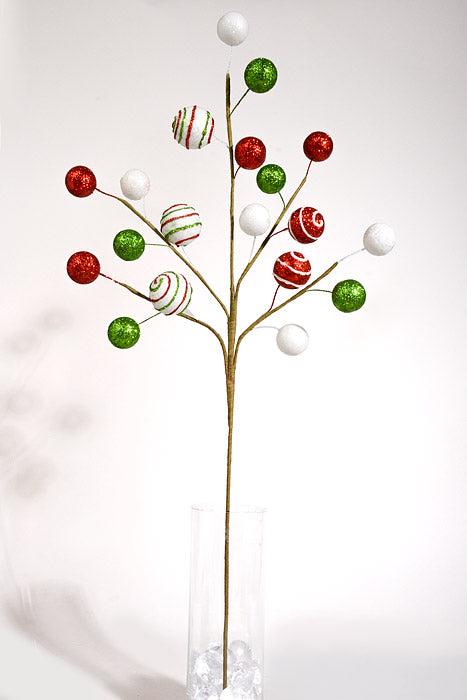 31" Glitter Ball Stem Red/Green/White