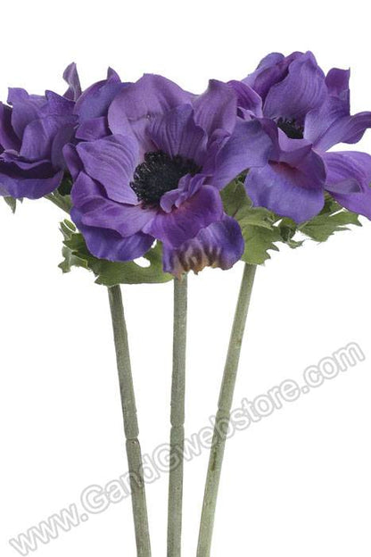15" Silk Anemone Spray Eggplant Pkg/3