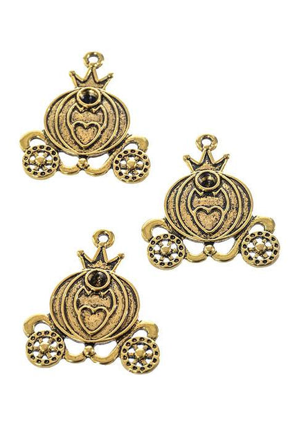 1.25" Pumpkin Coach Metal Charm Gold Pkg/10