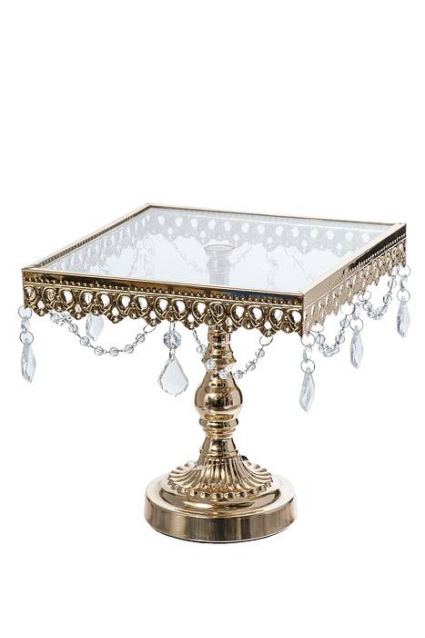 7" /9" /10.5" Square Metal/glass Cake Stand W/crystal Gold