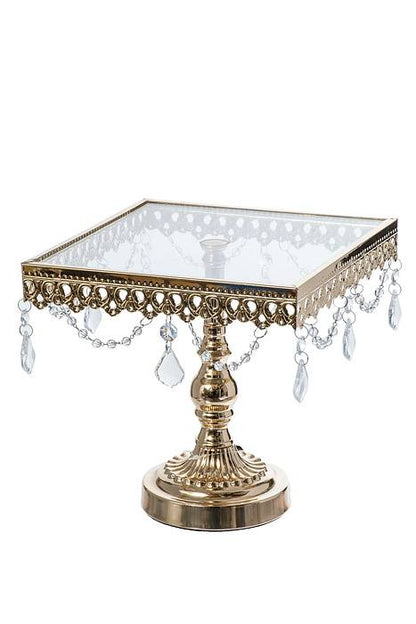 7" /9" /10.5" Square Metal/glass Cake Stand W/crystal Gold