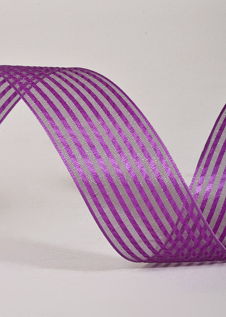 1.5" X 50Yds Wired Sheer Stripe Ribbon Purple