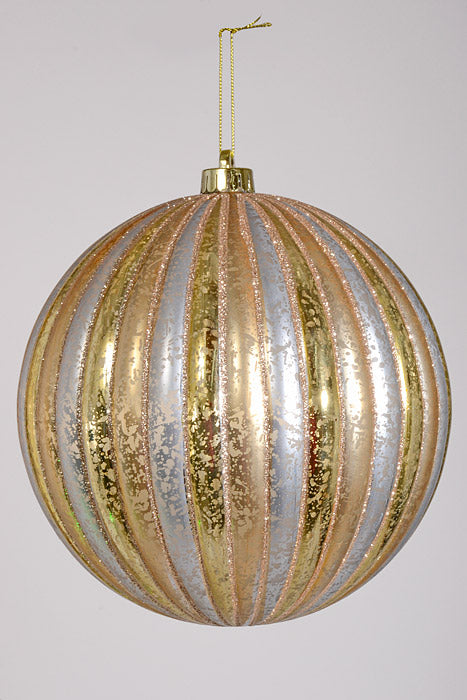 200Mm Stripe Mercury Ball Ornament Gold/Silver