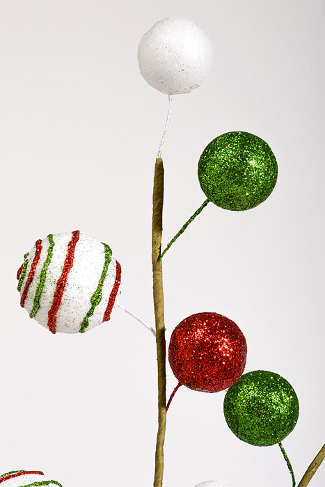 31" Glitter Ball Stem Red/Green/White