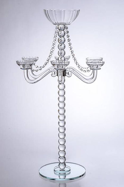 33.5" 6-arm Glass Candelabra Clear