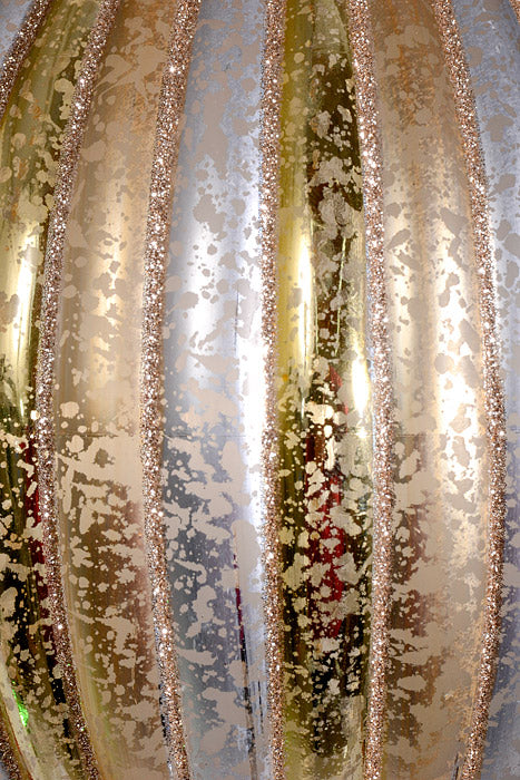 200Mm Stripe Mercury Ball Ornament Gold/Silver