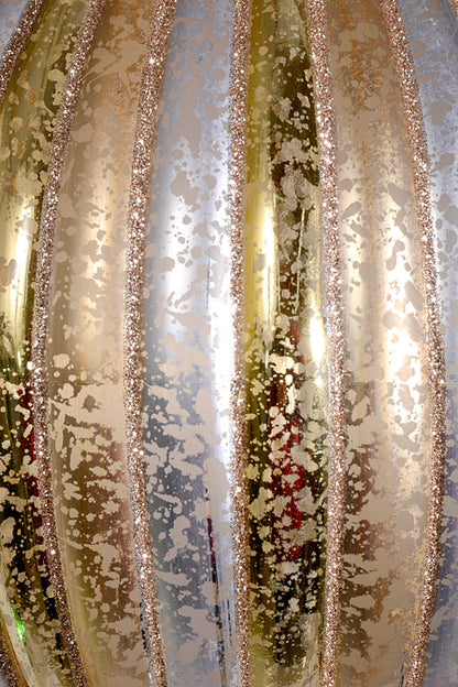 200Mm Stripe Mercury Ball Ornament Gold/Silver