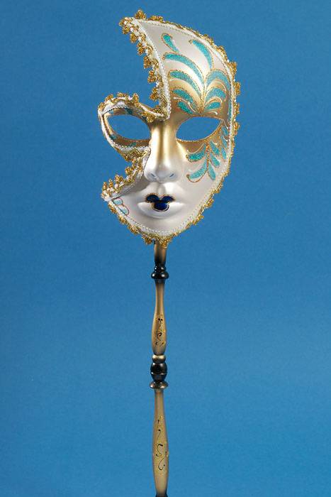 20" Lady Mask W/stick Gold/aqua/navy