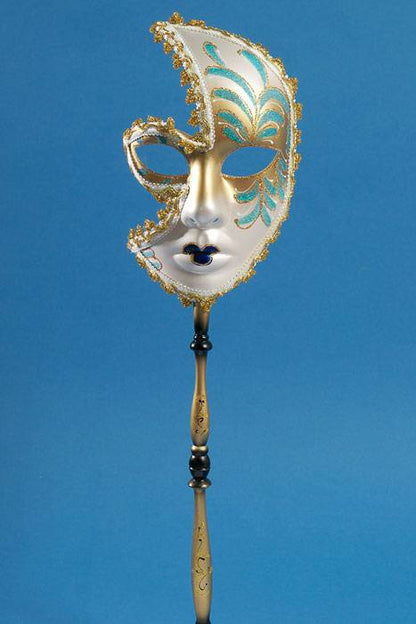 20" Lady Mask W/stick Gold/aqua/navy