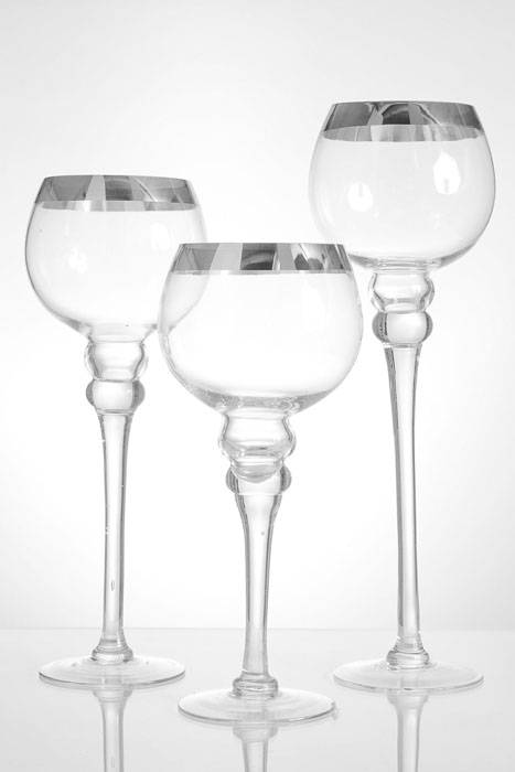 12&quot;/14&quot;/16&quot; Glass Candle Holder Clear/silver Set/3
