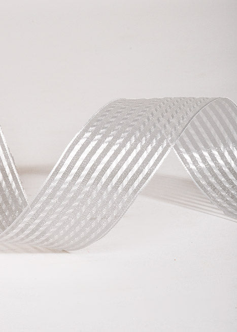 1.5" X 50Yds Wired Sheer Stripe Ribbon Ivory