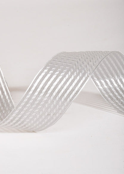1.5" X 50Yds Wired Sheer Stripe Ribbon Ivory