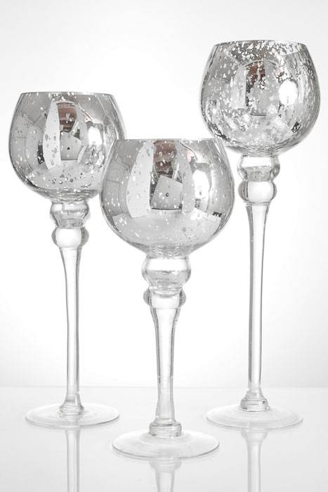 12&quot;/14&quot;/16&quot; Mercury Glass Candle Holder Silver Set/3