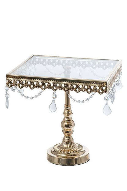7" /9" /10.5" Square Metal/glass Cake Stand W/crystal Gold