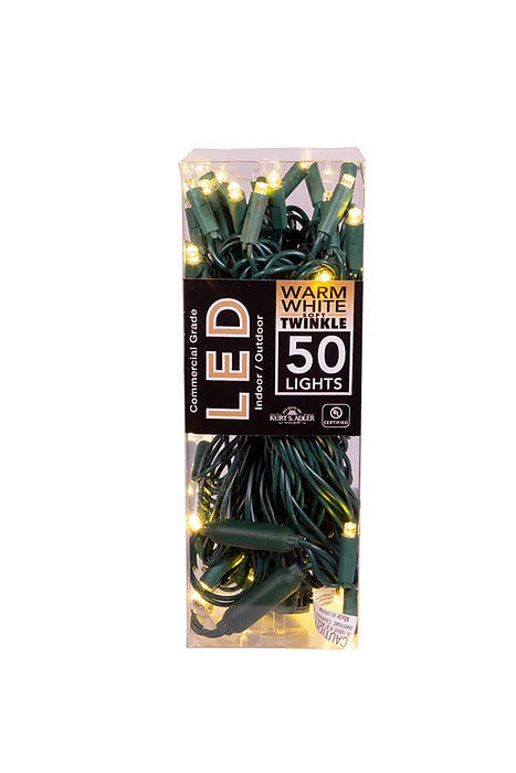 25.2 Ft 50 Light Twinkle With Green Wire Warm White Soft