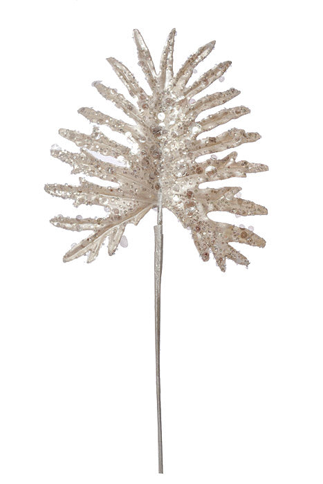 25" Fan Palm Sequin Glitter Stem White/Silver