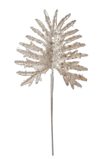 25" Fan Palm Sequin Glitter Stem White/Silver