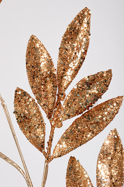 31.5" Glitter Bay Leaf Spray Gold