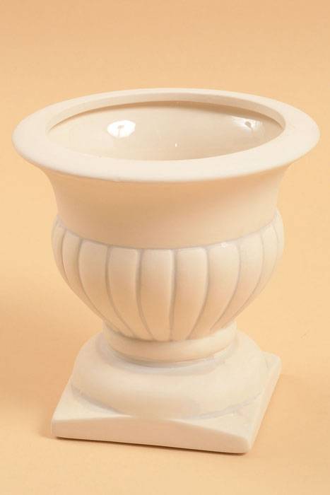 6.5" Round Bisque Grey-wash Urn Grey White