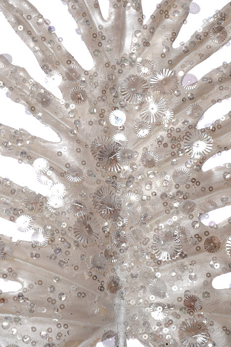 25" Fan Palm Sequin Glitter Stem White/Silver