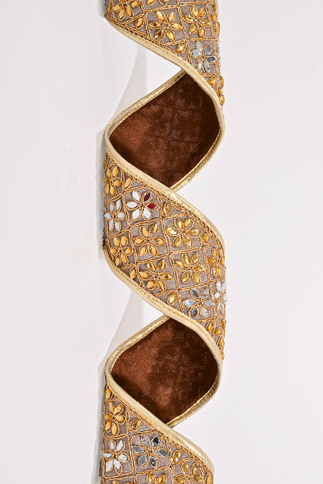 2.5" X 5Yds Wired Jewel Fluret Sheer Dupion Ribbon Gold