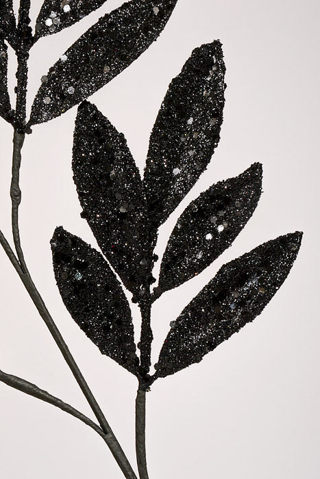 31.5" Glitter Bay Leaf Spray Black