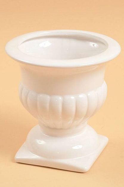 6.5" Glazed White Urn White