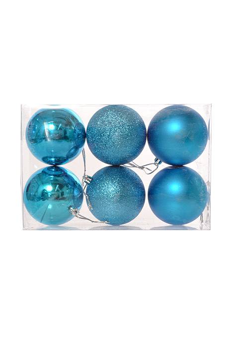 80mm Shiny/matt/glitter Ball Turquoise Pkg/6