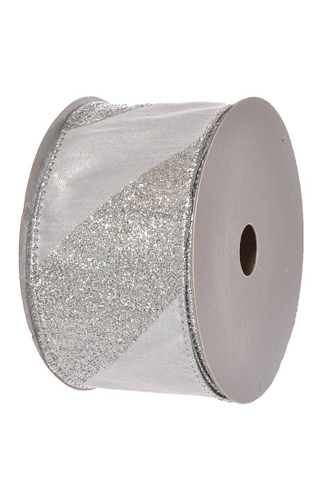 2.5" X 10Yds Glittered Stripe Dupion Ribbon (Silver)