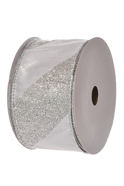 2.5" X 10Yds Glittered Stripe Dupion Ribbon (Silver)