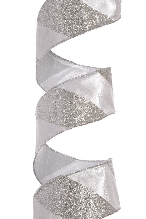 2.5" X 10Yds Glittered Stripe Dupion Ribbon (Silver)