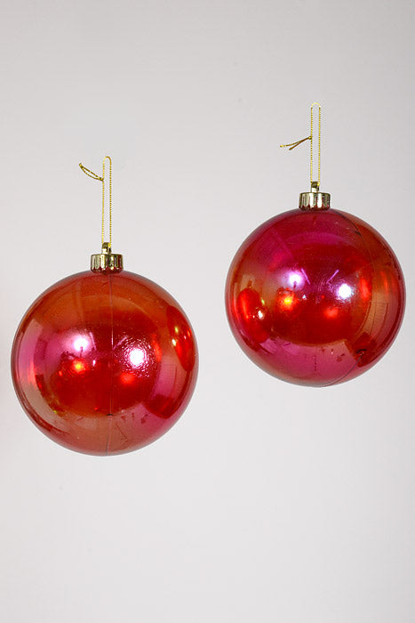 140Mm Clear Ball Ornament Red/Iridescent Pkg/2