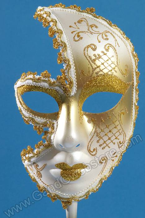 20" Lady Mask W/stick Gold/white
