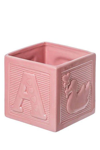 5" Ceramic Baby Block Pink