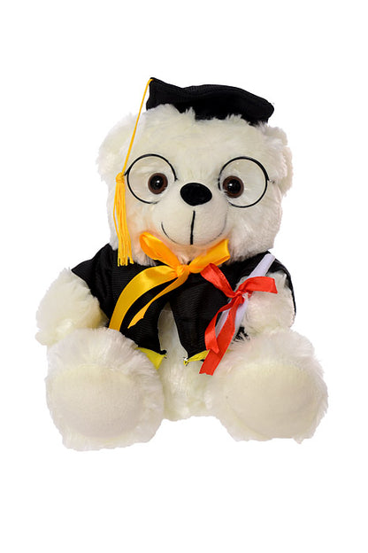 10" Graduation Bear With Glass White/Black