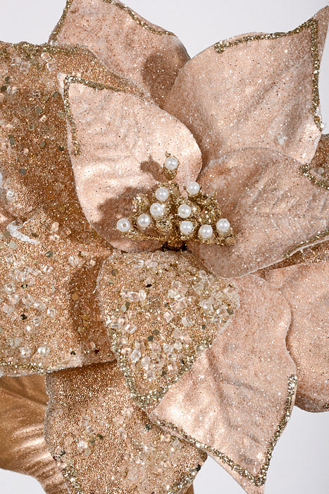 25&quot; Iced Poinsettia Stem Rose Gold