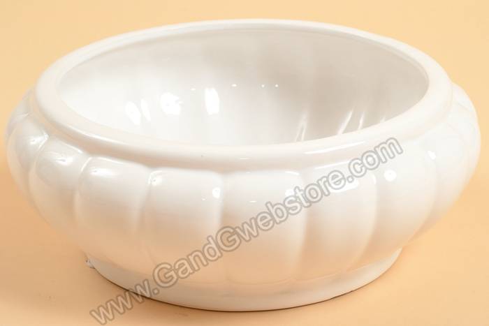 8" Round Glazed Scallop Low Bowl White