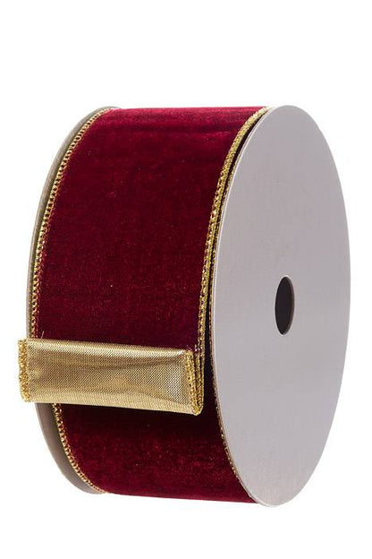 2.5" X 10yds Burgundy Deluxe Velvet Gold Back Ribbon