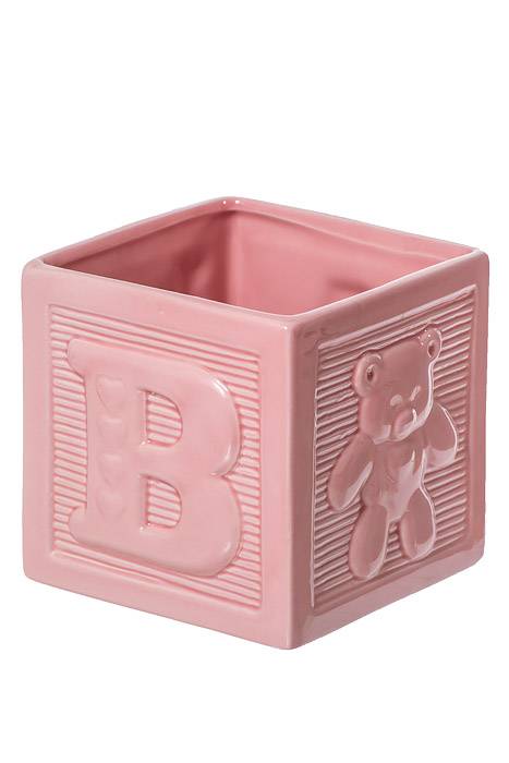 5" Ceramic Baby Block Pink