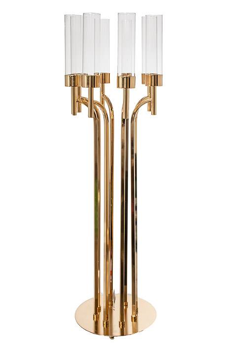 42&quot; Metal 8-lite Candle Holder W/glass Gold
