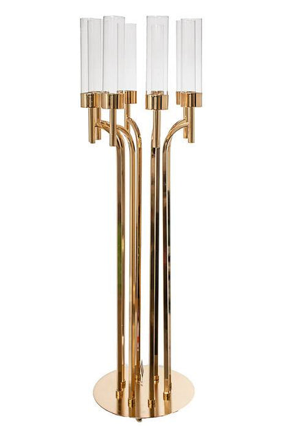 42&quot; Metal 8-lite Candle Holder W/glass Gold