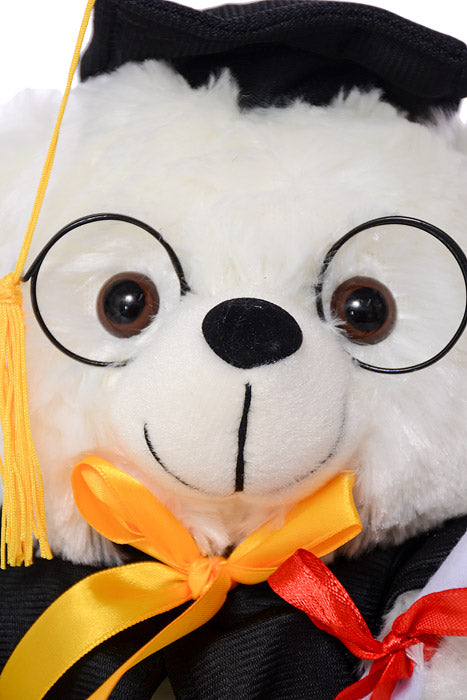 10" Graduation Bear With Glass White/Black